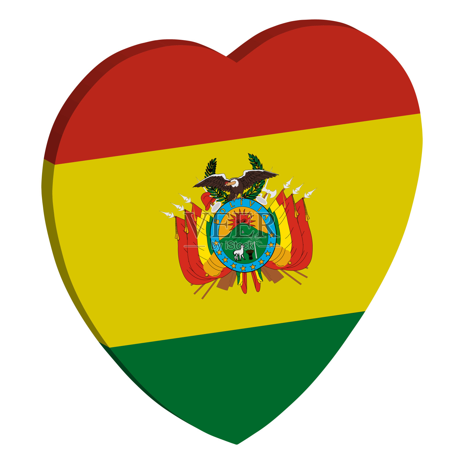 玻利维亚国旗在心脏形状3D矢量插图eps 10插画图片素材
