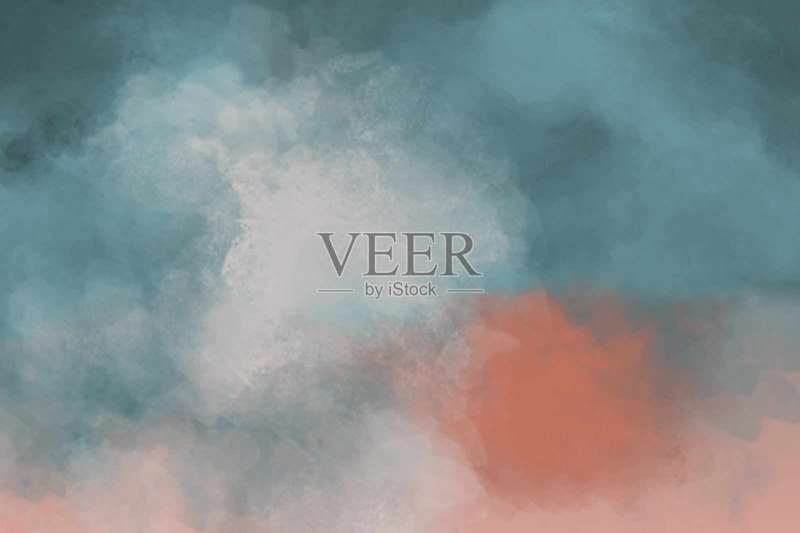 水彩画-橙色和蓝绿色背景插画图片素材