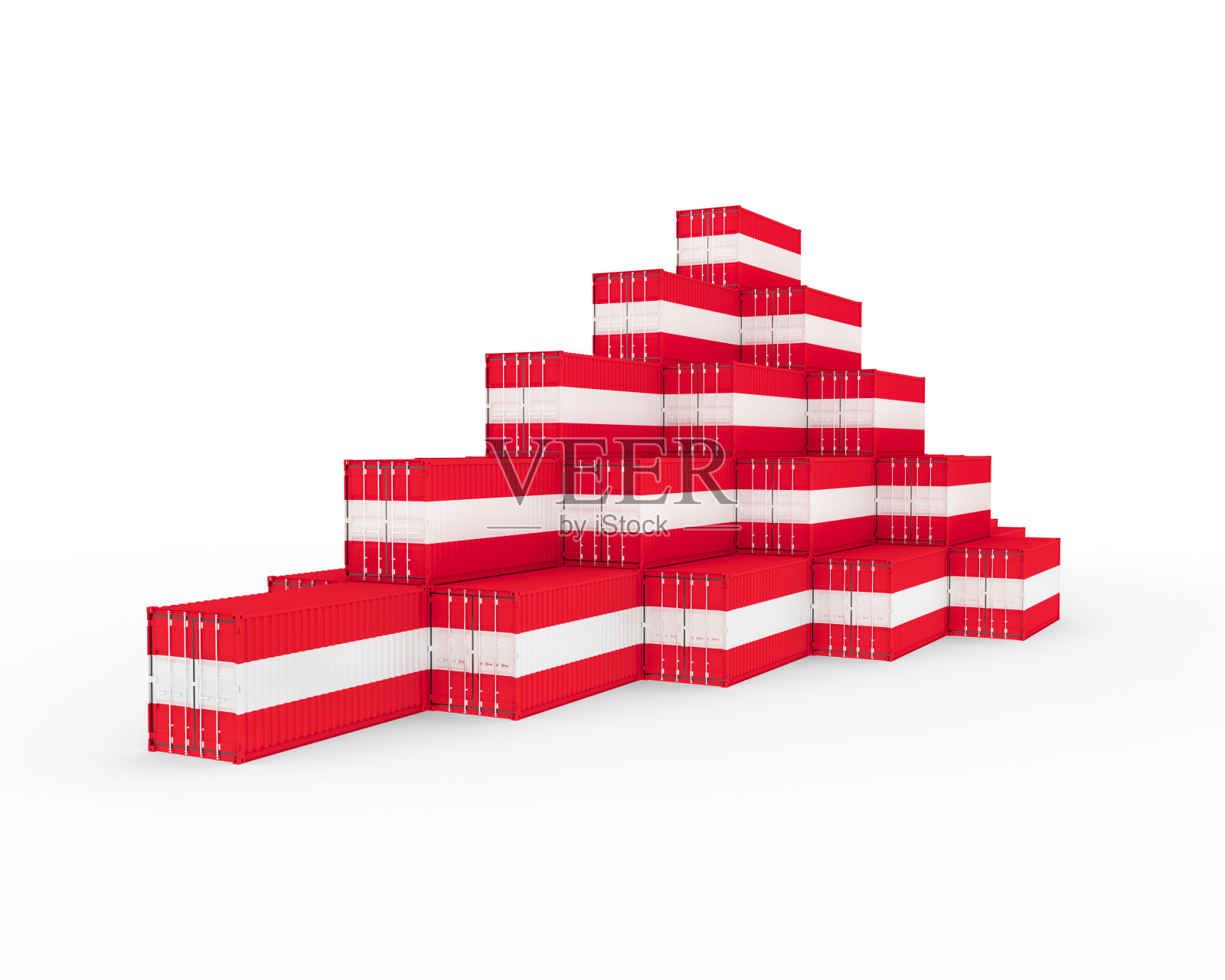 三维插图的货物集装箱与奥地利国旗在白色的背景。发货、运输、海运货运。3 d演示。照片摄影图片