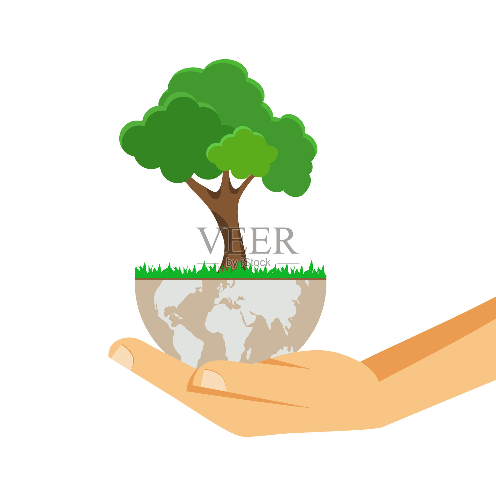 地球上的树。52、生态的概念，拯救地球。创造性地利用全球环境。插画图片素材