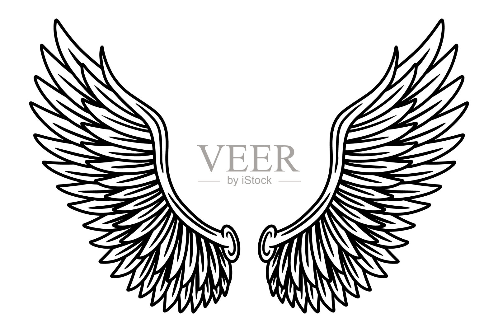 复古复古的翅膀，天使和鸟孤立矢量插图纹身风格。设计元素。插画图片素材