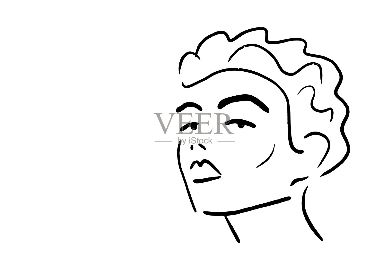 黑白美女肖像线艺术手绘矢量背景插画图片素材