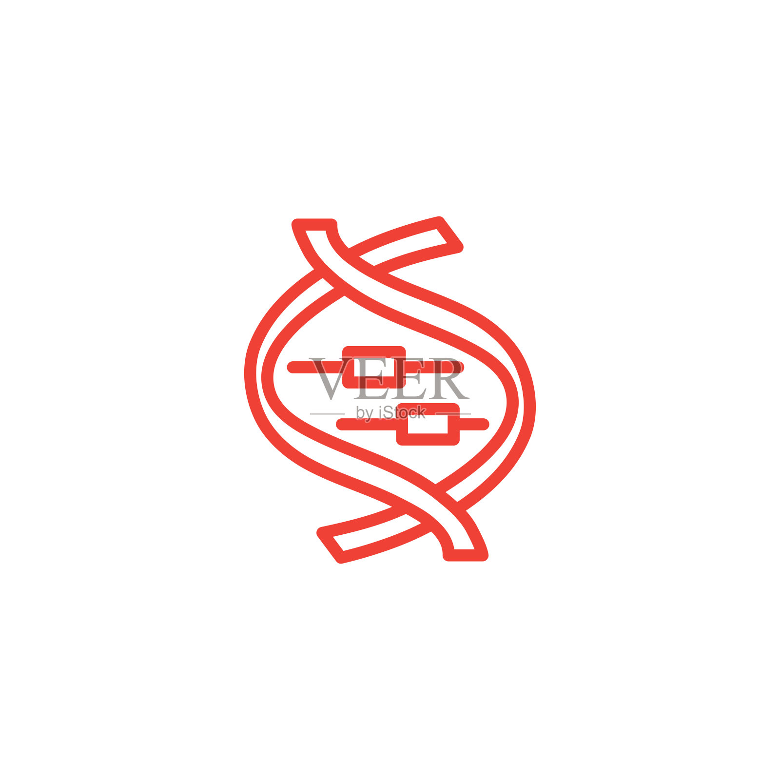 DNA线红色图标在白色背景。红色平坦风格矢量插图。插画图片素材