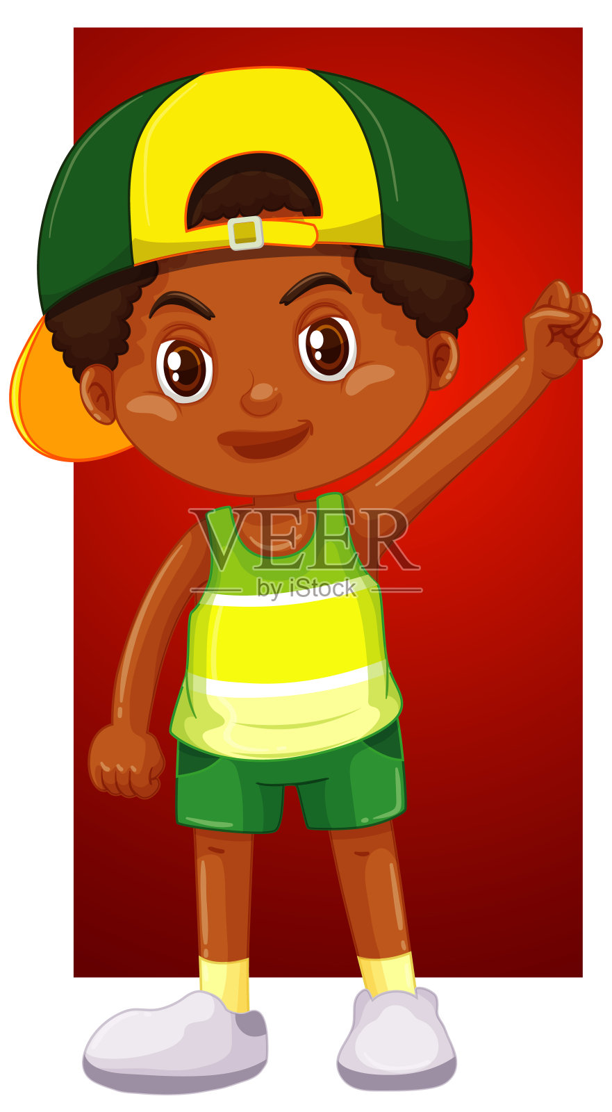 红色背景上的快乐男孩插画图片素材