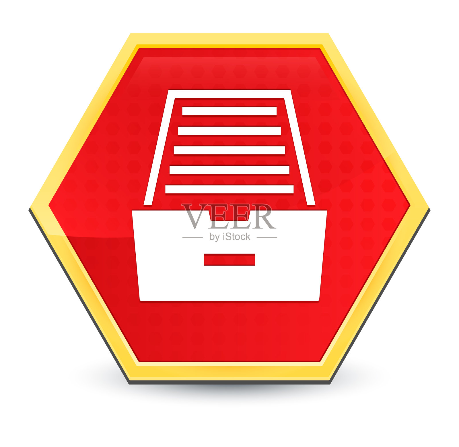 文件夹档案柜图标抽象红色六角形按钮明黄色框架设计优雅图标素材