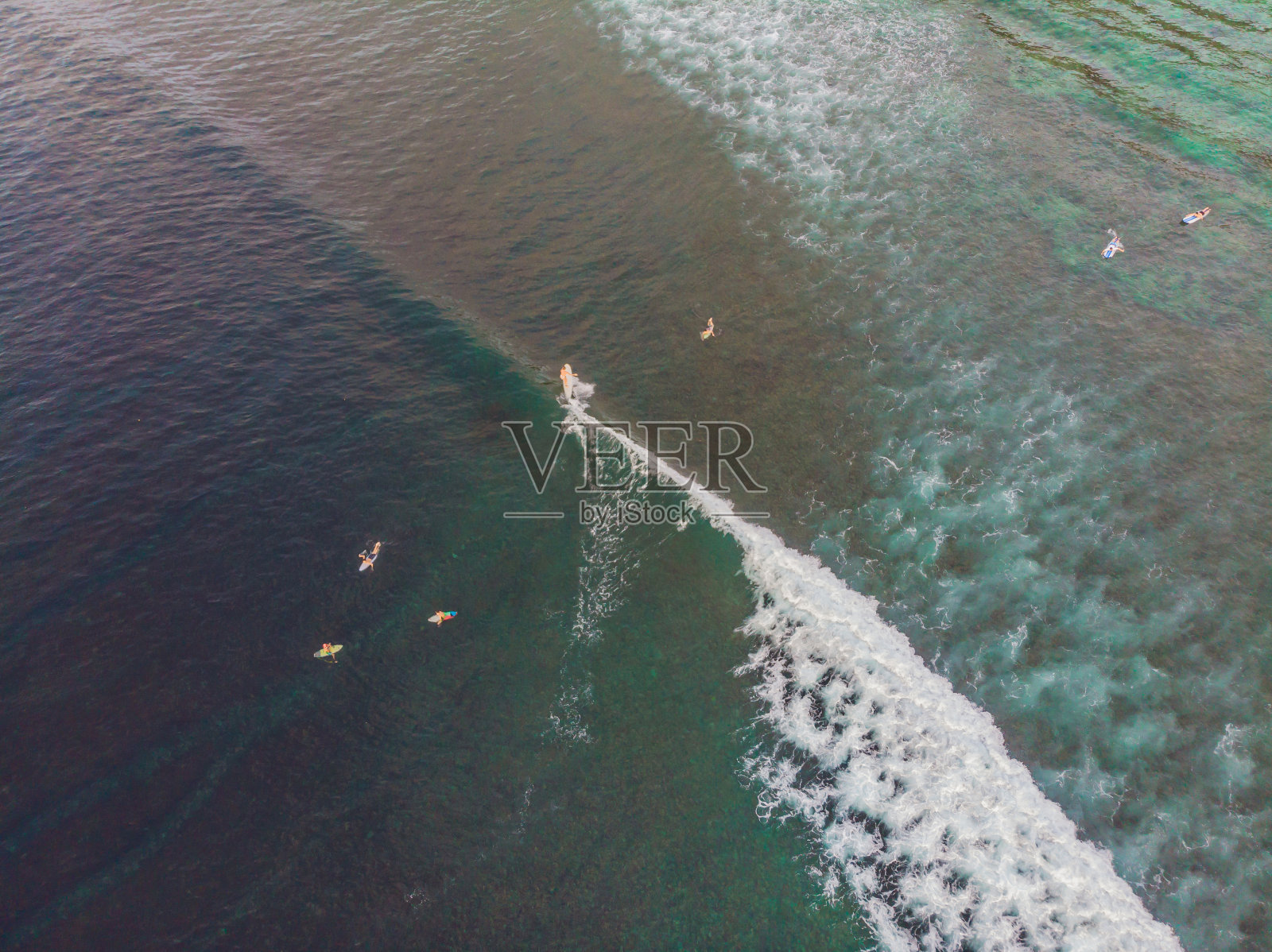 冲浪者在海浪中，俯视图照片摄影图片