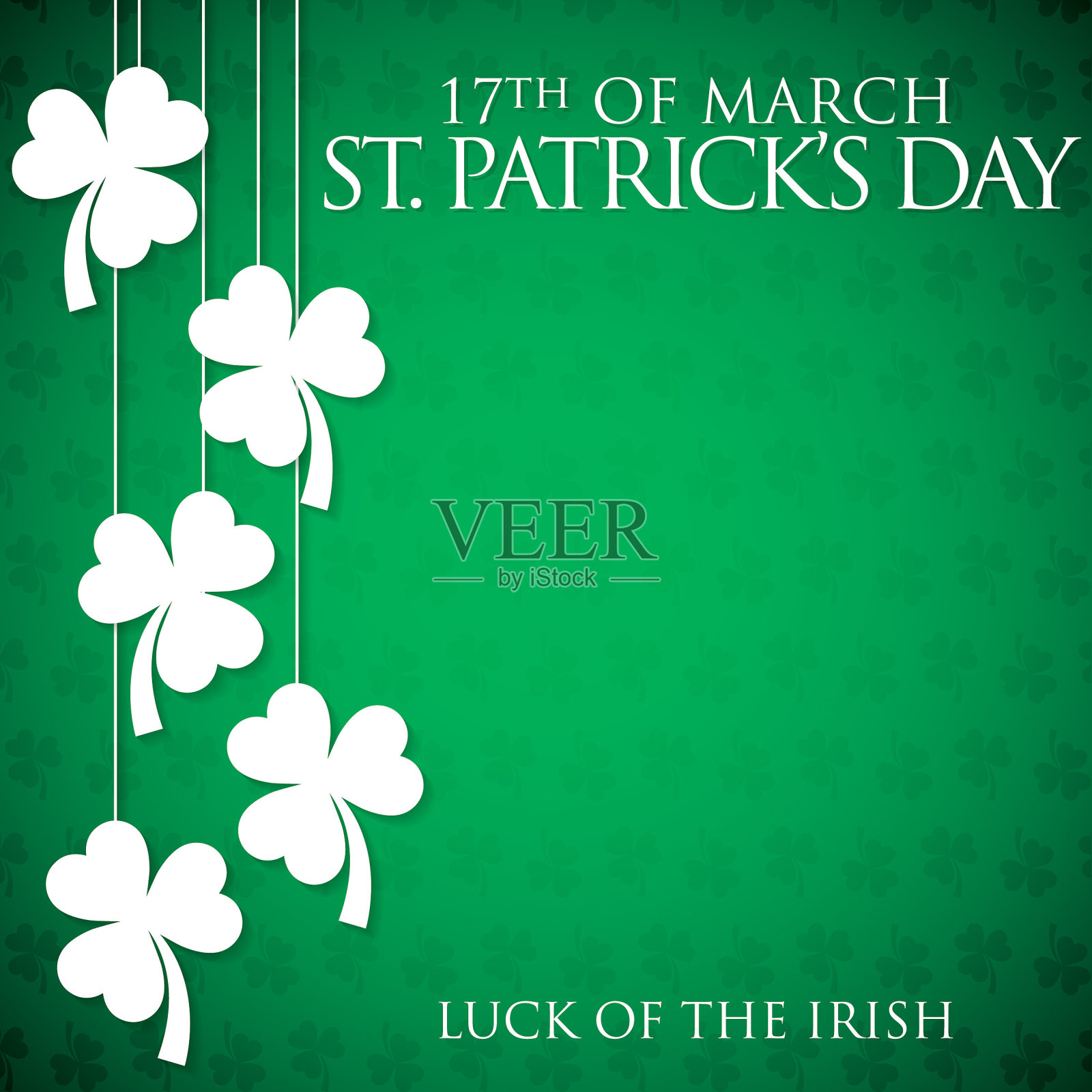 悬挂三叶草圣帕特里克节矢量格式的卡片。插画图片素材