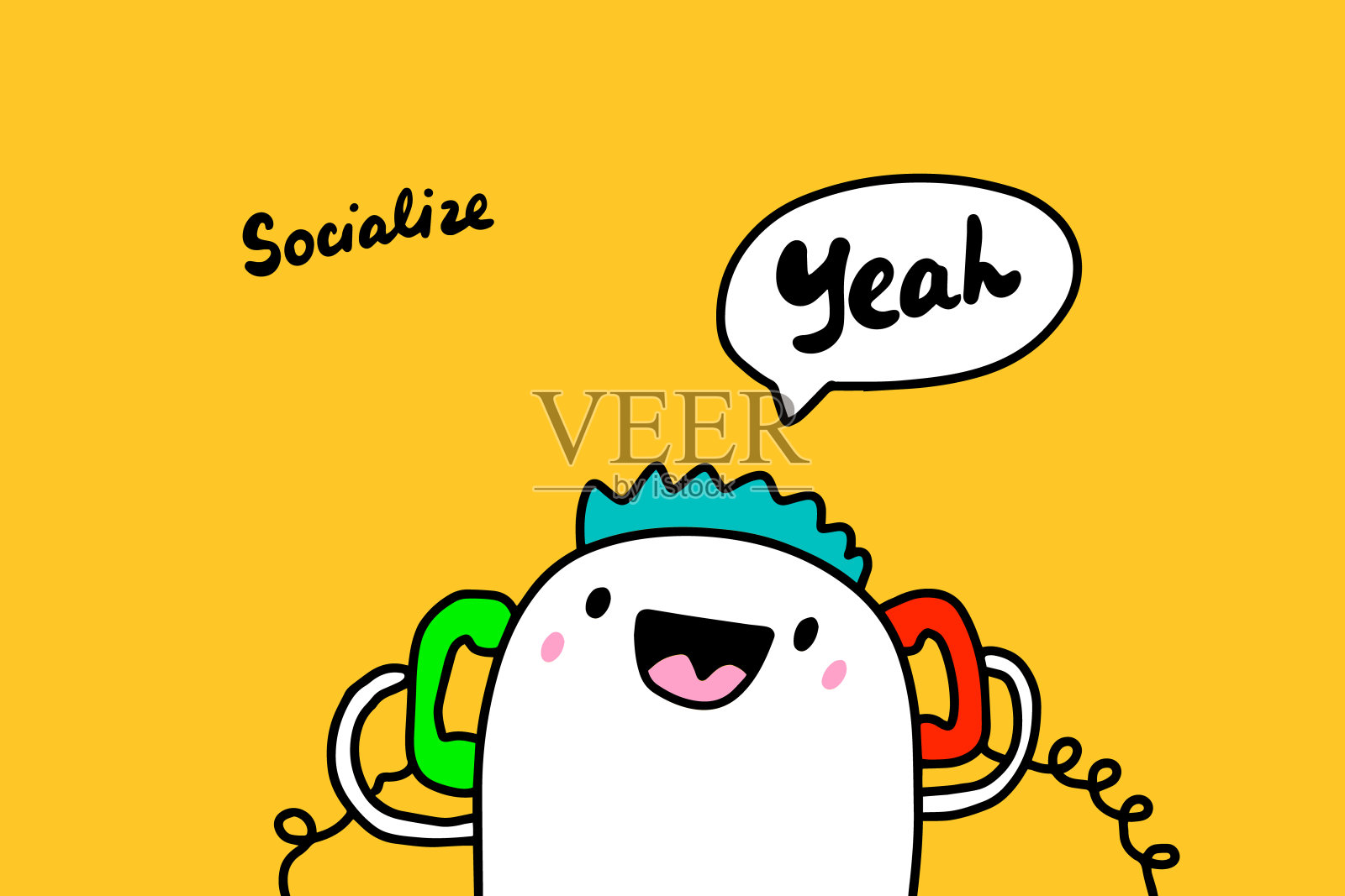 社交手绘矢量插图在卡通漫画风格的人打电话给朋友设计元素图片