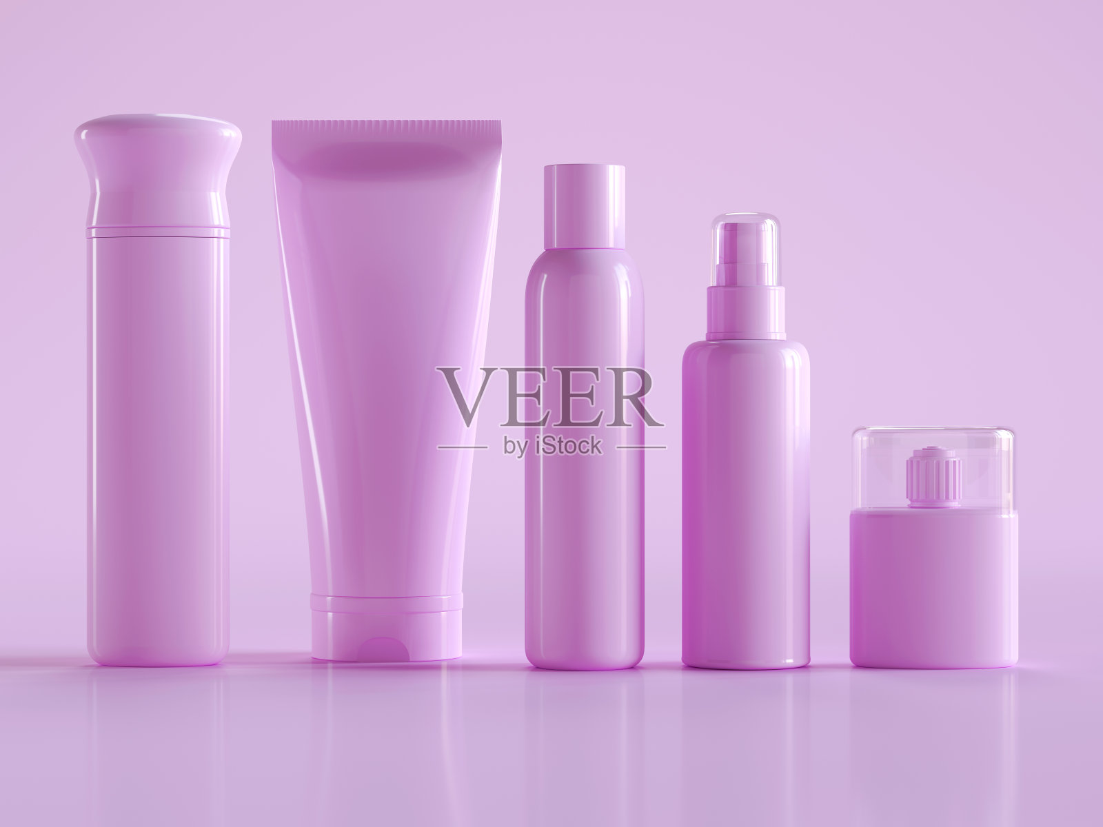 粉红色的化妆品设置模拟照片摄影图片