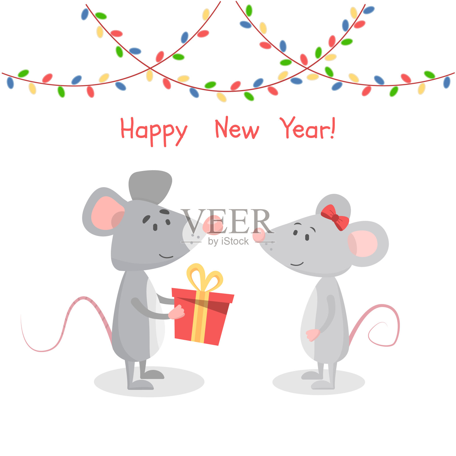 老鼠给朋友一份新年礼物。设计模板素材