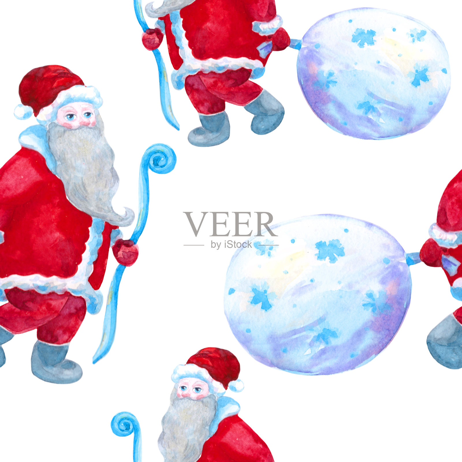 圣诞老人带着一袋礼物。水彩插图插画图片素材