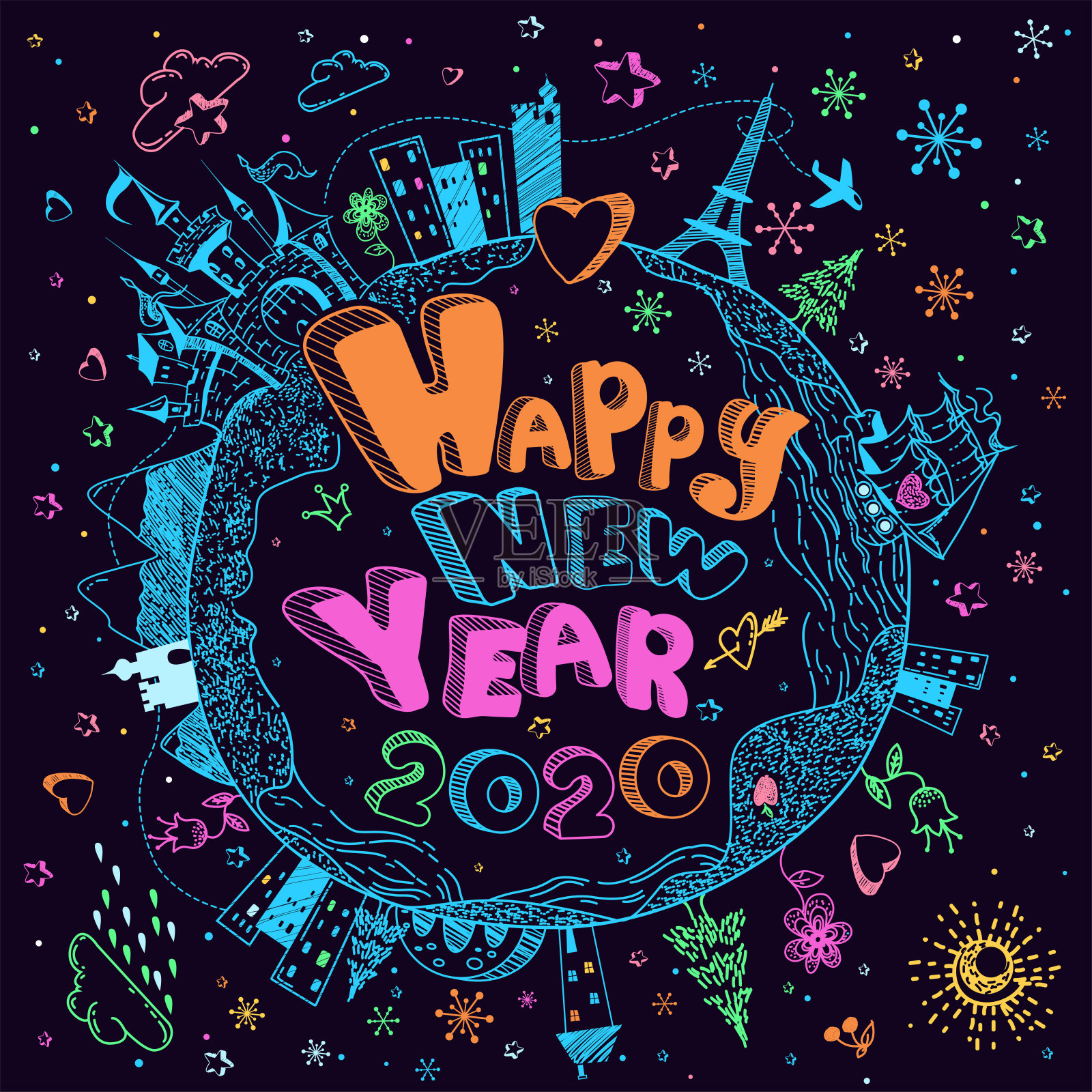 2020年新年快乐插画图片素材