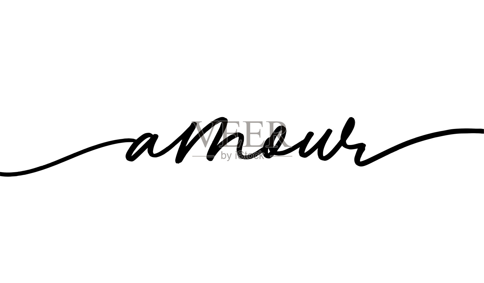 Amour单线手绘字体。爱在法语草书题词。设计元素图片