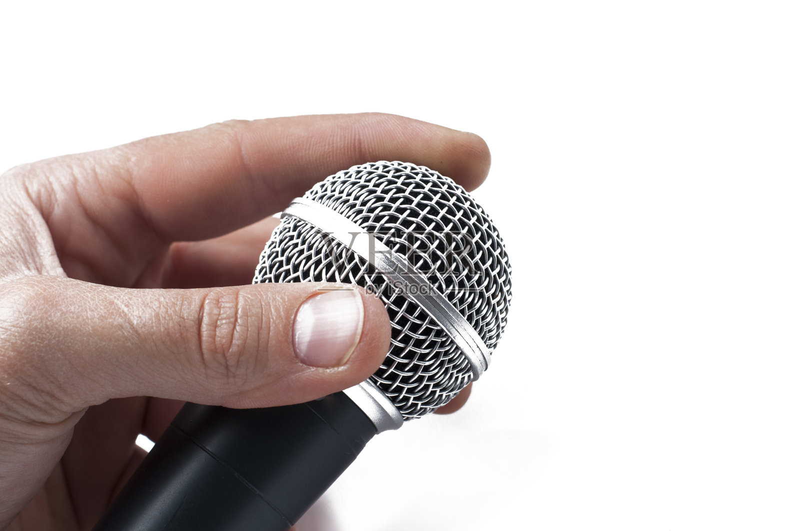 麦克风隔离在白色背景。副本的空间。照片摄影图片