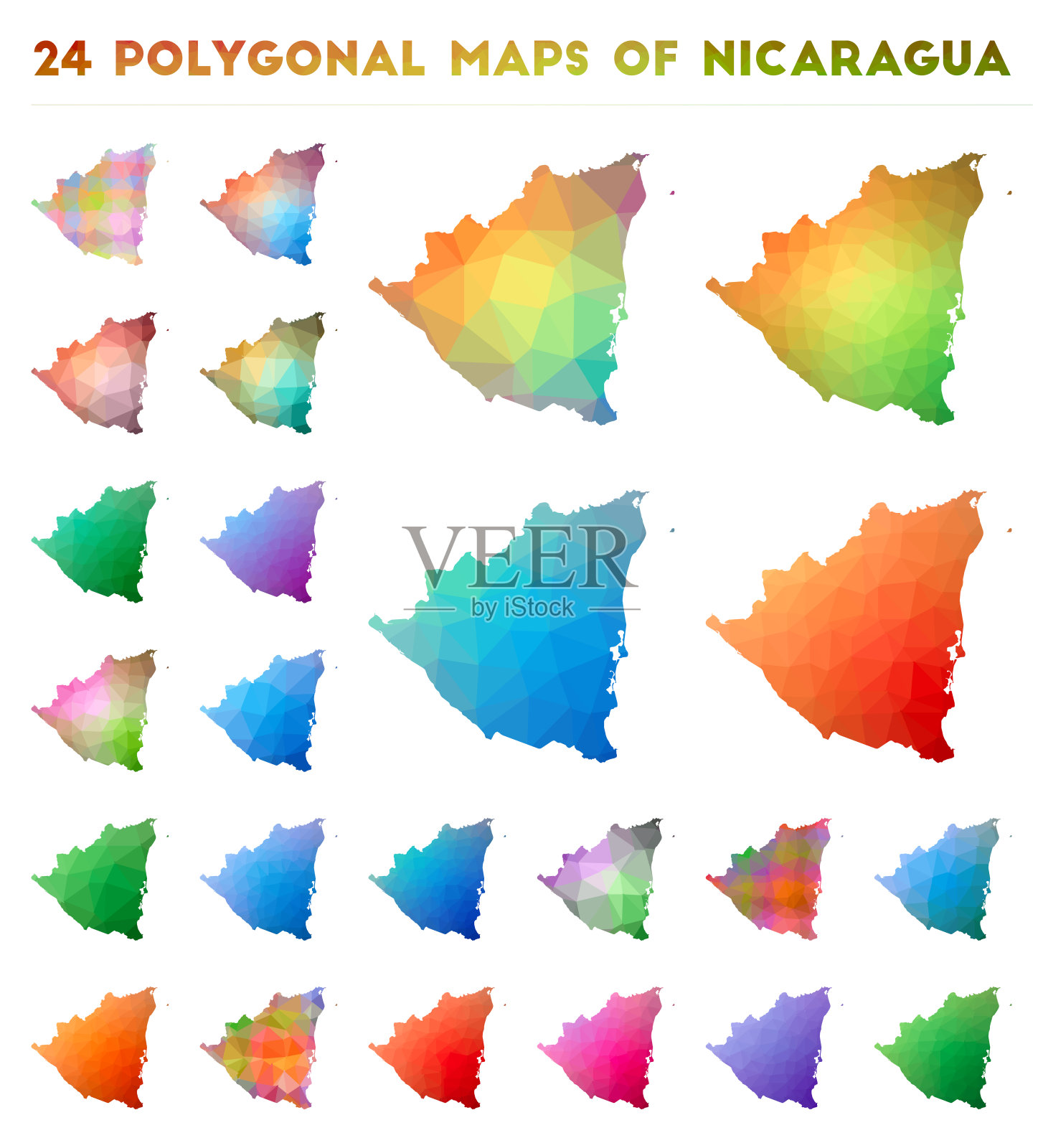 尼加拉瓜的矢量多边形地图集。插画图片素材