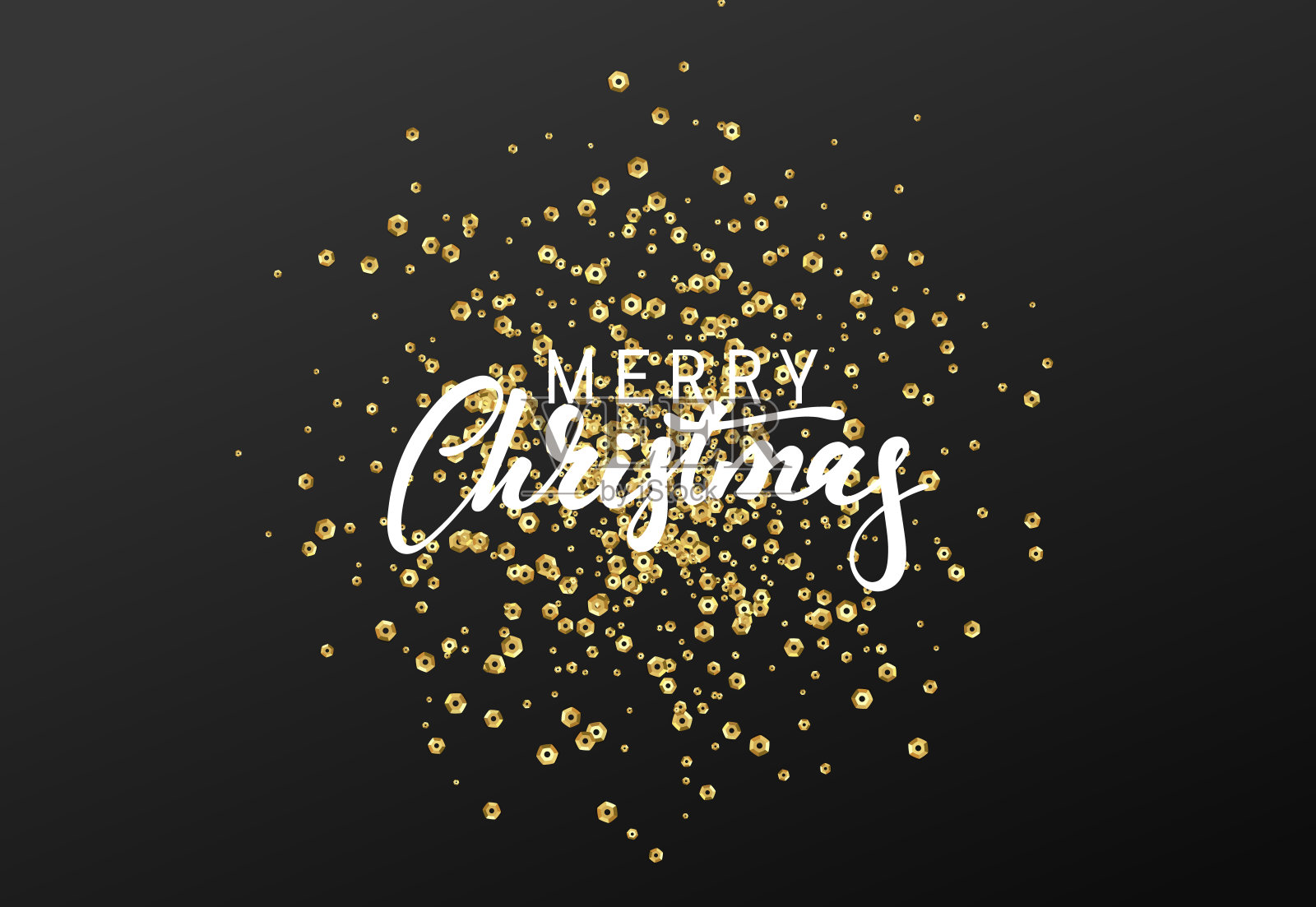 圣诞快乐书法文字。背景与金色亮片纹理插画图片素材