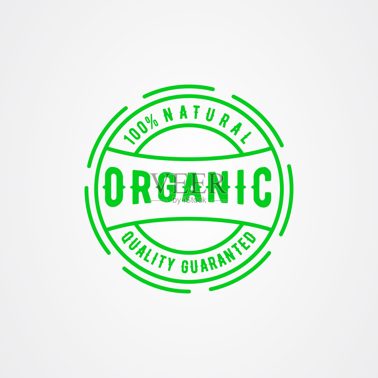 100%天然有机图标标志。圆形邮票为天然产品。矢量插图的颜色风格。插画图片素材