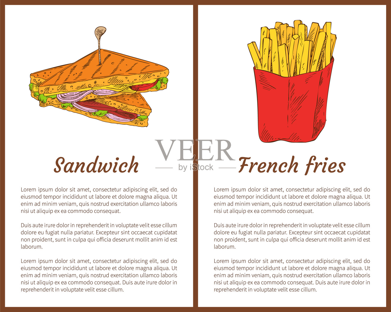 三明治和薯条矢量图设计模板素材