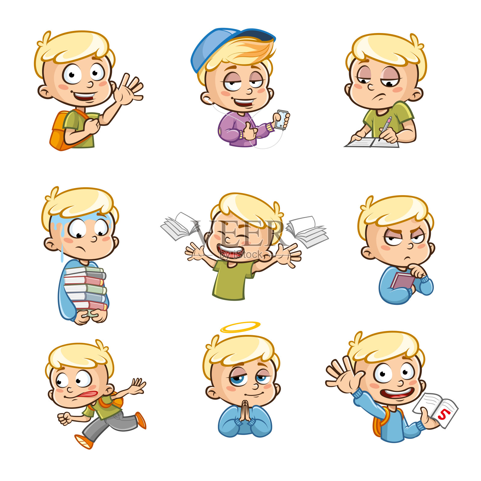 一个学童的有趣贴纸插画图片素材
