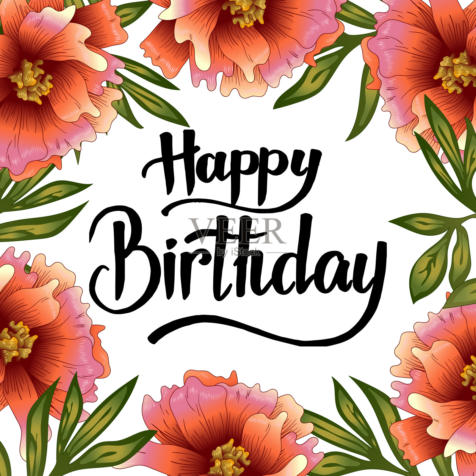 牡丹框架花在一个矢量风格。插画图片素材