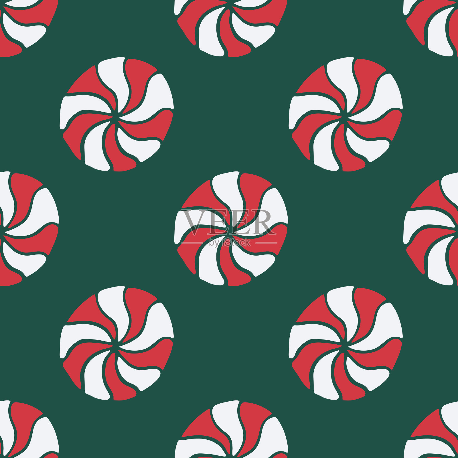 矢量无缝模式与手绘圣诞糖果在深绿色的背景插画图片素材