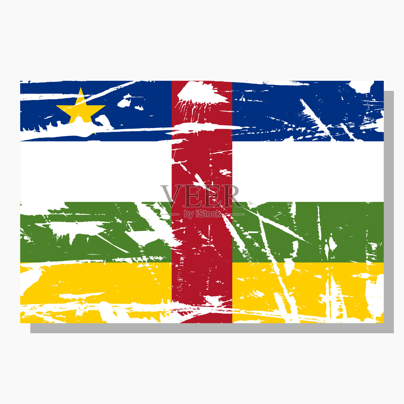 带有划痕的中非共和国国旗，中非共和国矢量旗。插画图片素材