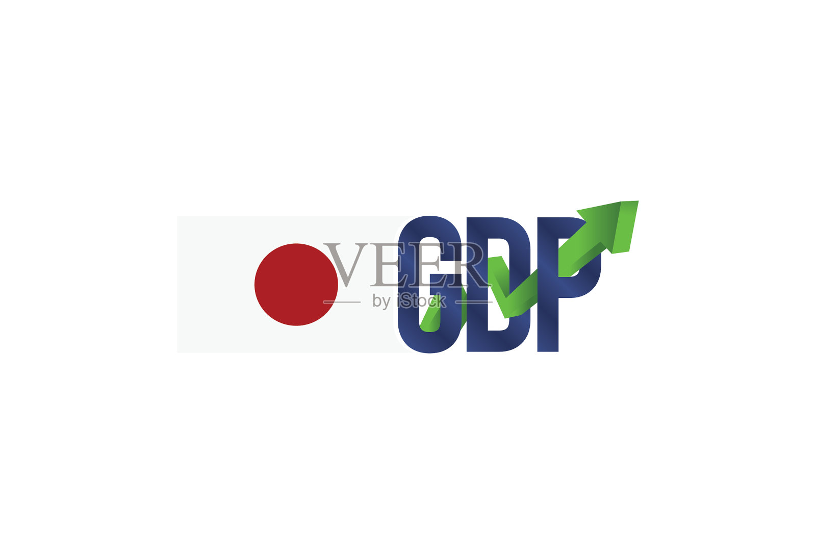 白色背景的日本国旗，上面有绿色的国内生产总值或GDP增长箭头插画图片素材