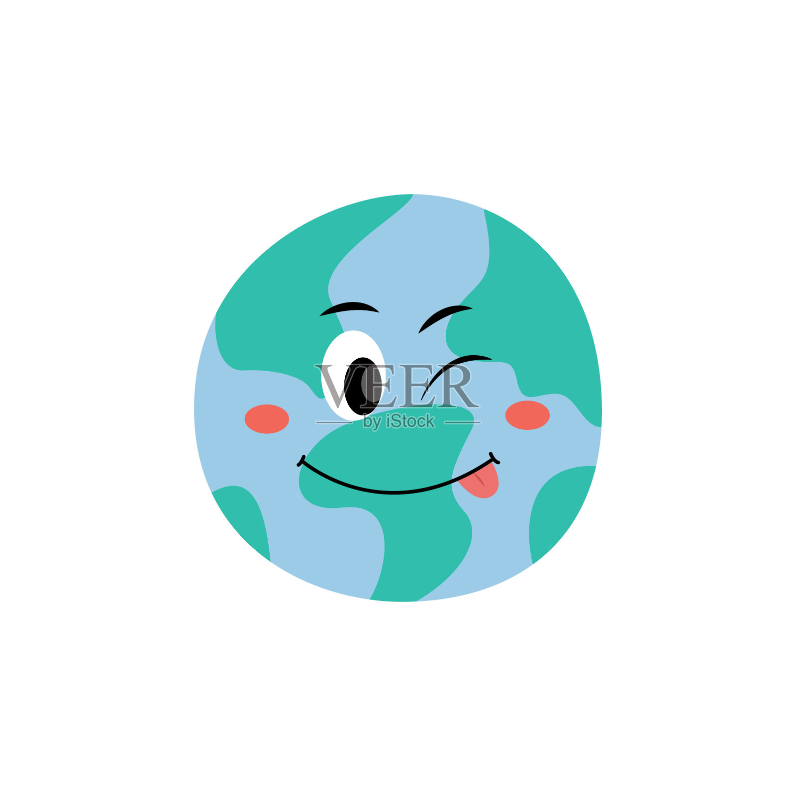 可爱快乐的微笑和眨眼地球行星平面卡通矢量插图孤立。插画图片素材