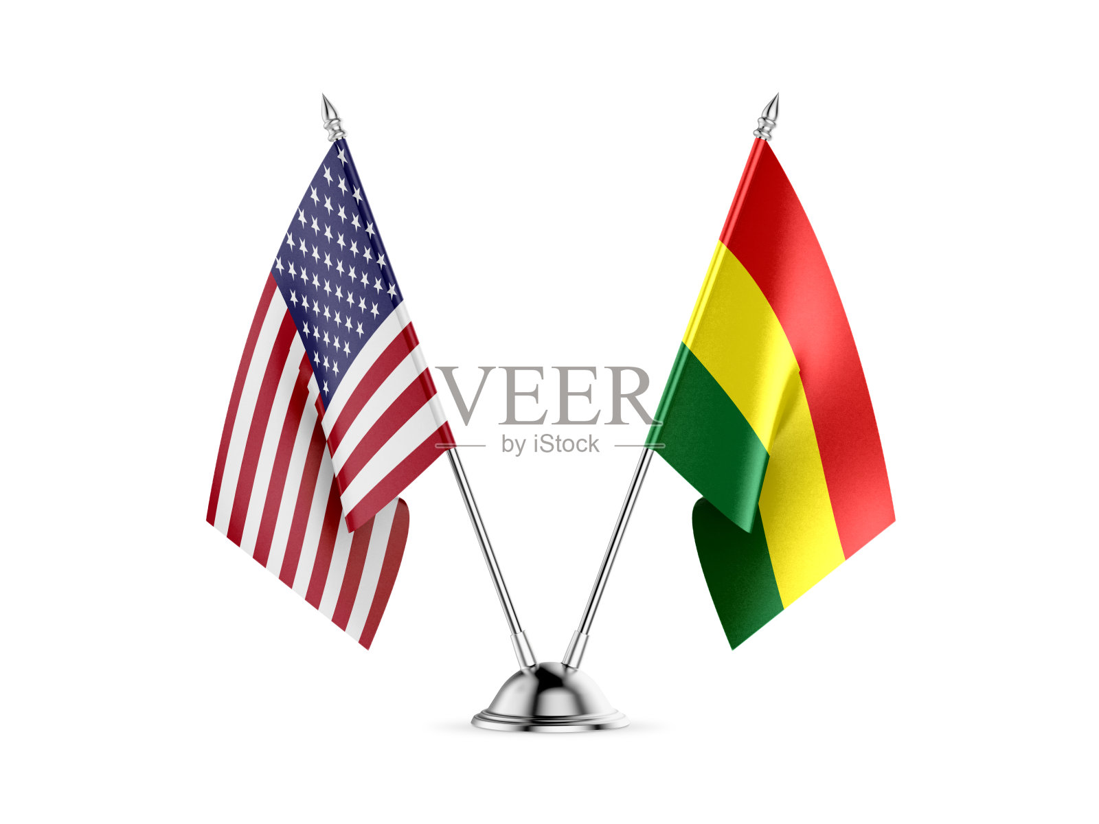 桌旗，美国和玻利维亚，孤立在白色背景上。三维图像照片摄影图片