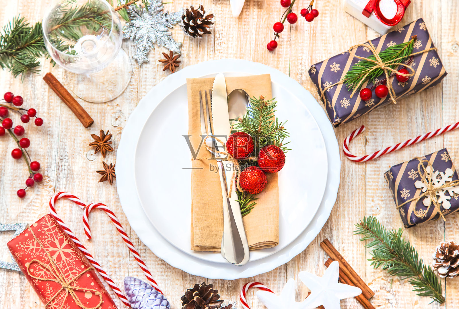 圣诞节的背景。表设置。有选择性的重点。假期。照片摄影图片