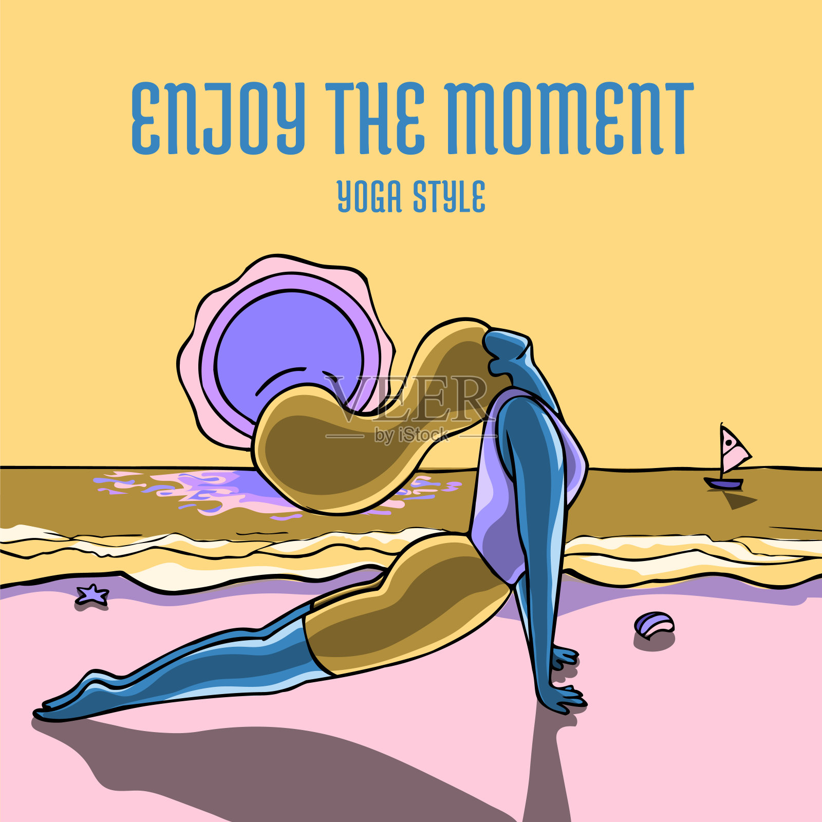 在瑜伽日活动中，妇女练习朝上狗的姿势。插画图片素材