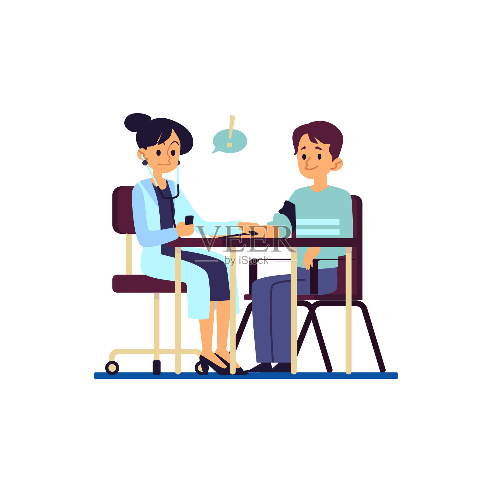 医疗咨询-卡通医生测量男性病人的血压插画图片素材