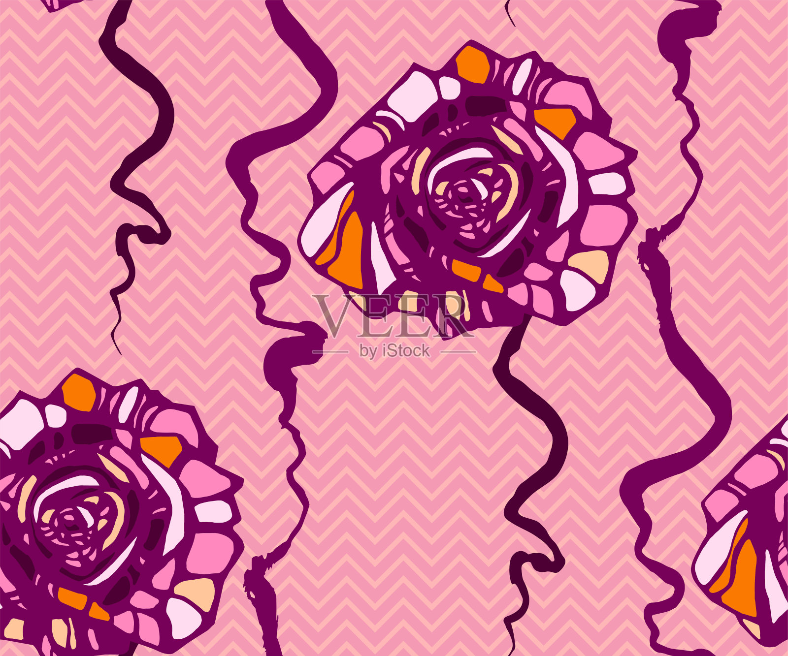 无缝花卉图案与玫瑰手绘装饰背景。矢量插图。印刷纺织品，布料，墙纸，剪贴簿插画图片素材