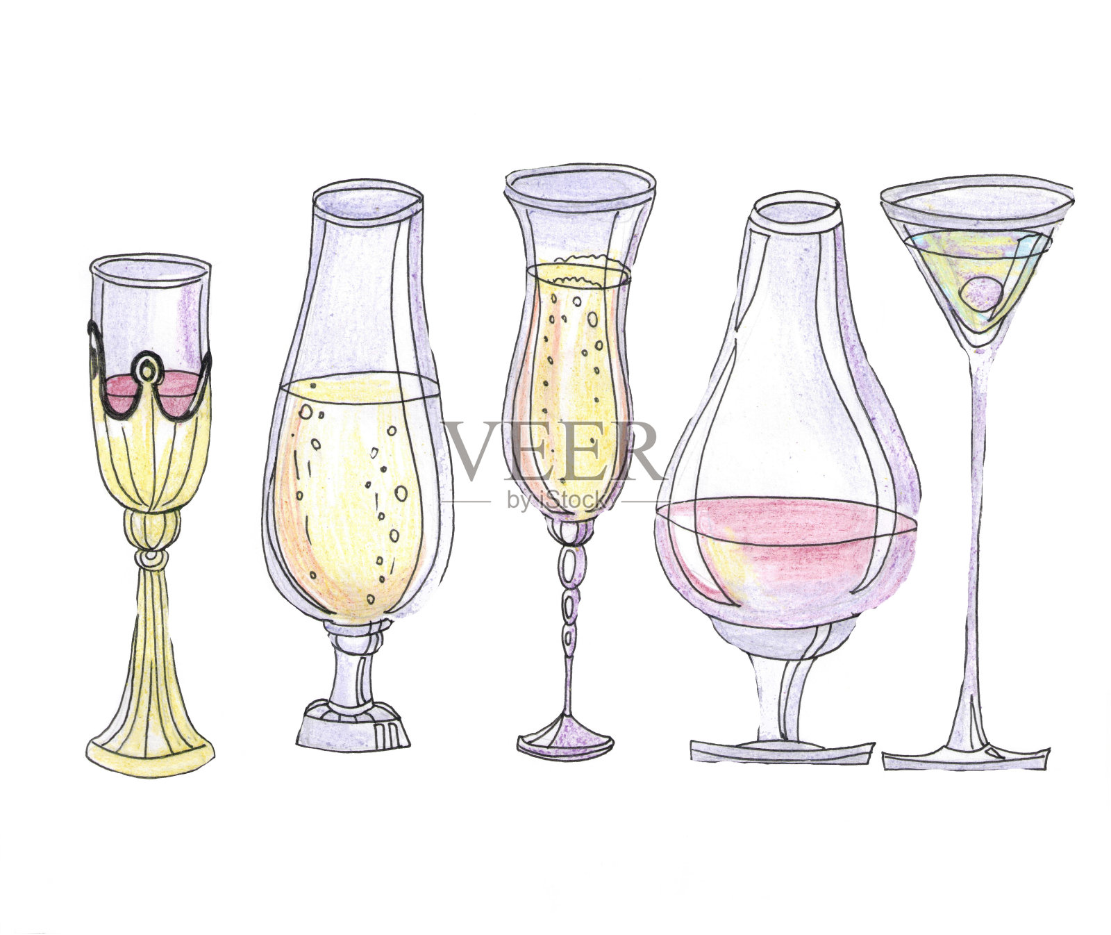 一套各式各样的眼镜放在一张白色的上面插画图片素材