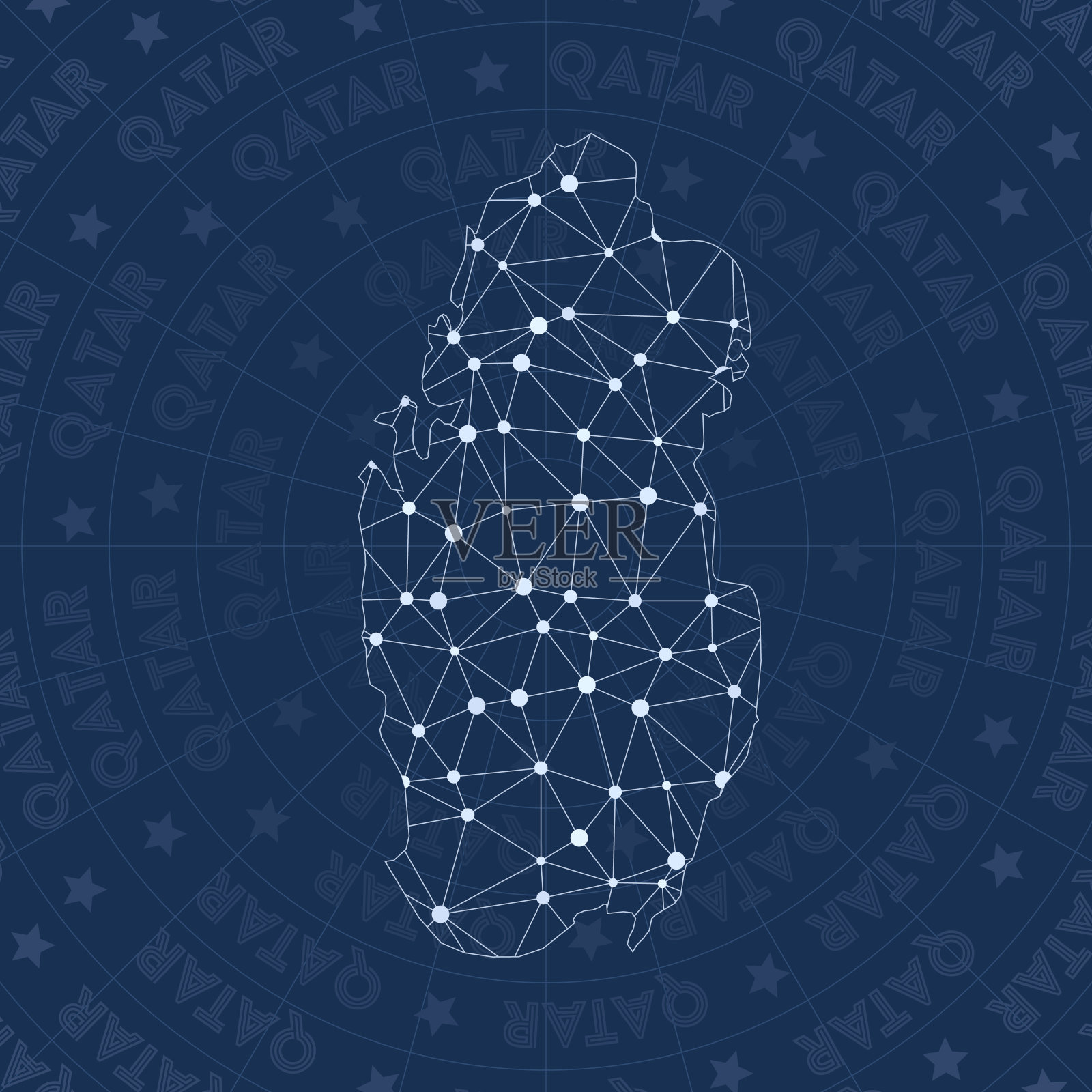 卡塔尔网络，星座风格的国家地图。插画图片素材