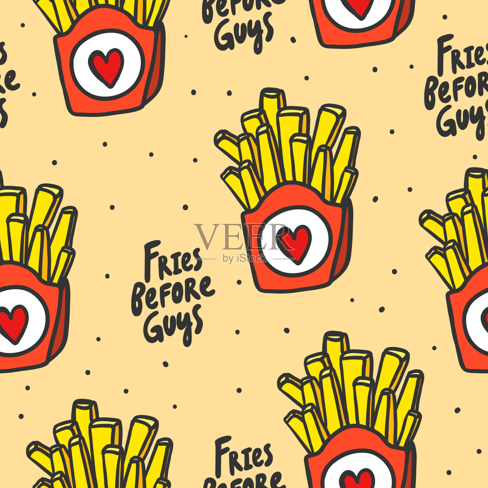 薯条之前。矢量手无缝图形绘制插图设计。插画图片素材