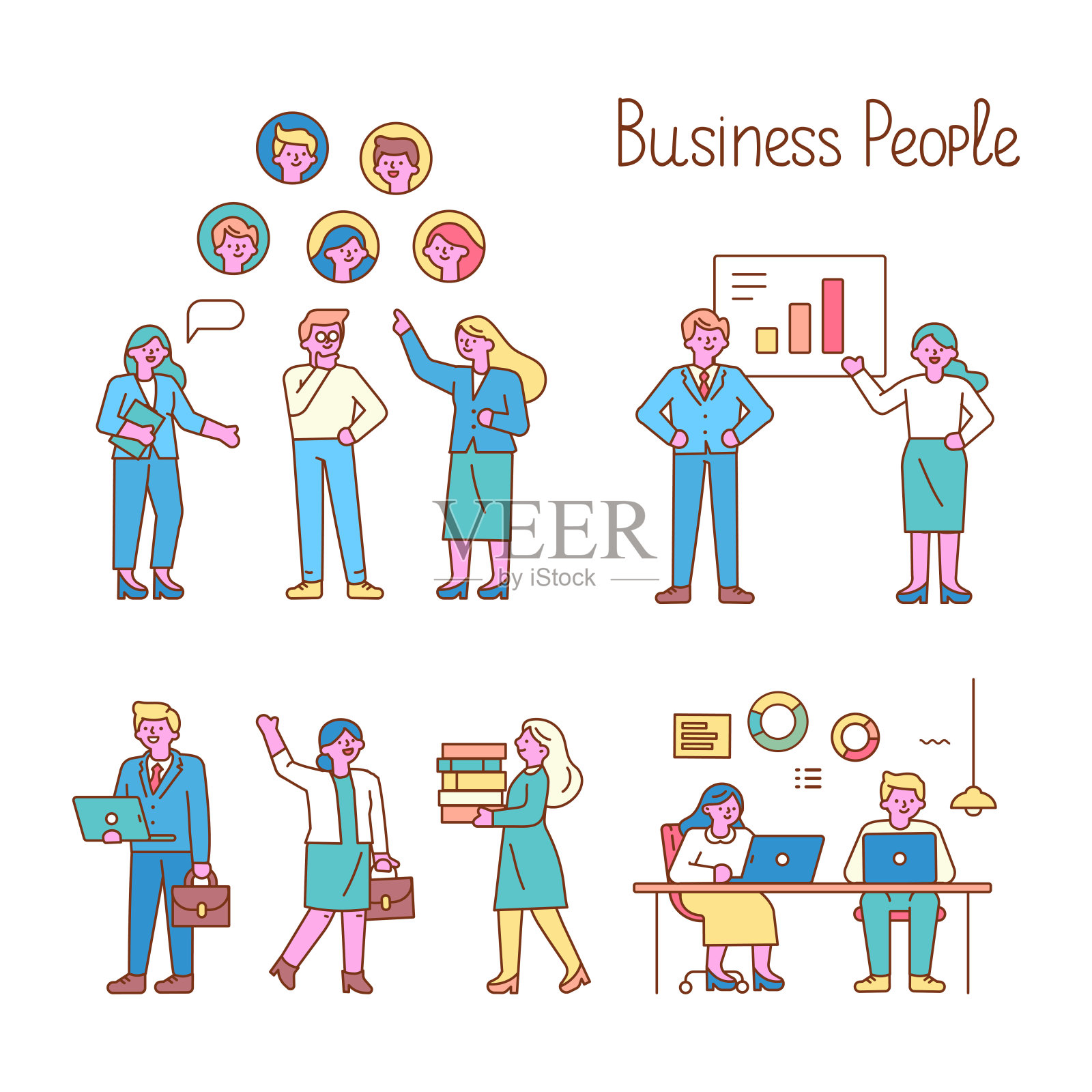 团队商务人员线艺术字符向量集。设计元素图片