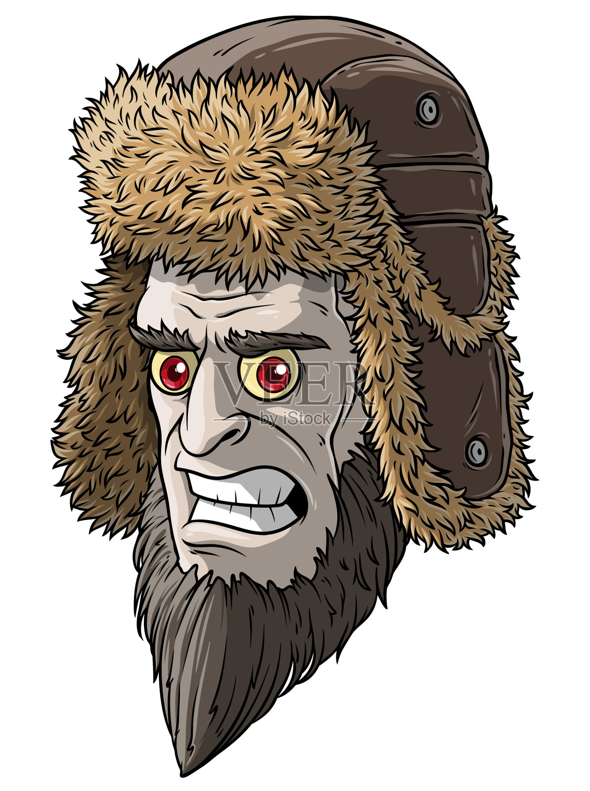 卡通愤怒苍白的魔鬼男人在毛皮帽子冬天设计元素图片