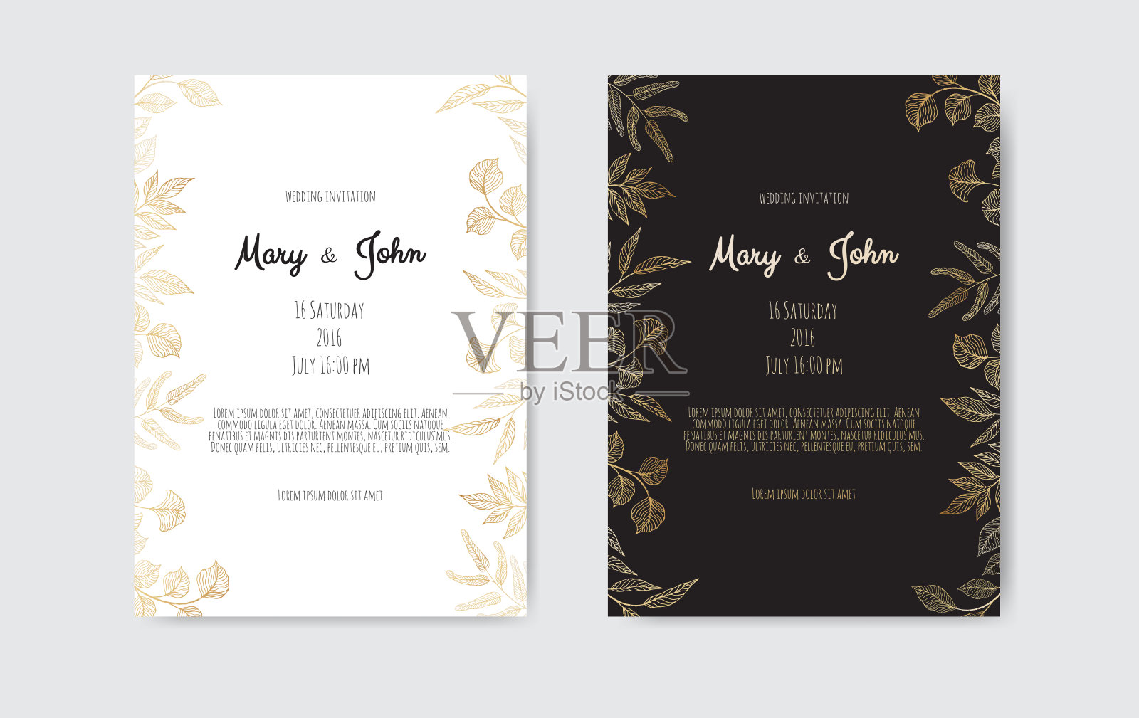 金色矢量邀请与花卉元素。豪华装饰模板。贺卡、请帖设计背景设计模板素材