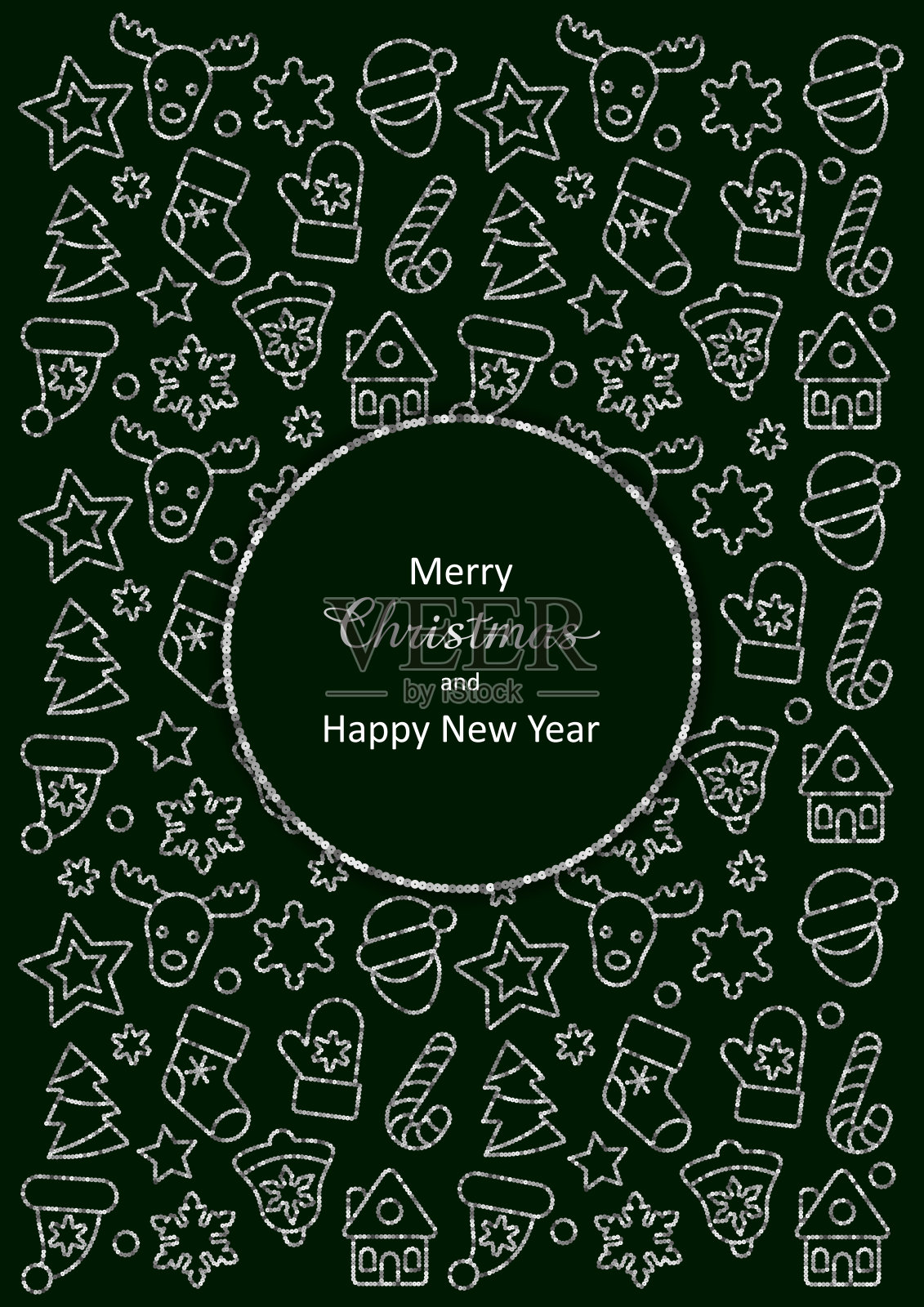 圣诞和新年贺卡与黄金轮廓亮片设计模板素材