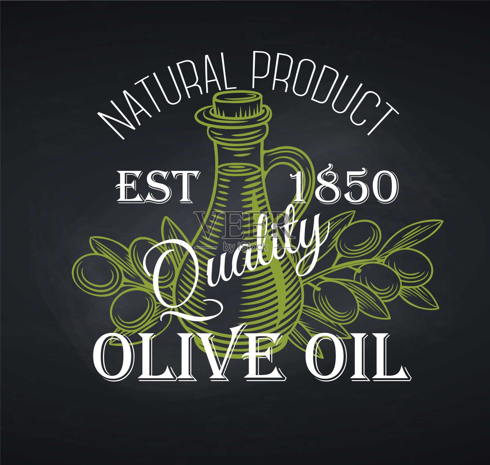 橄榄油标签，黑板风格插画图片素材