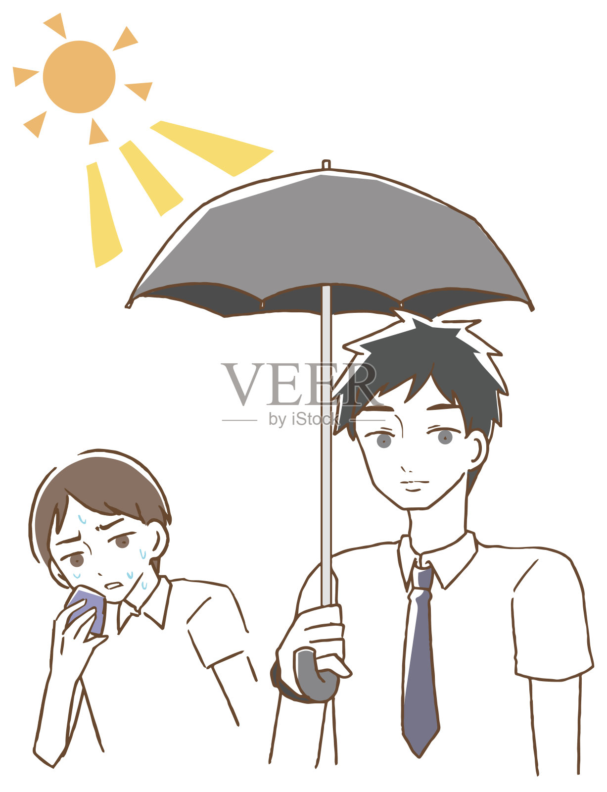 中年男子撑着阳伞插画图片素材