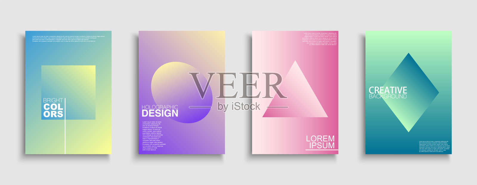 时尚多彩的极简封面，模板，海报，海报，小册子，横幅，传单等。抽象全息梯度背景与简单的几何形状设计模板素材