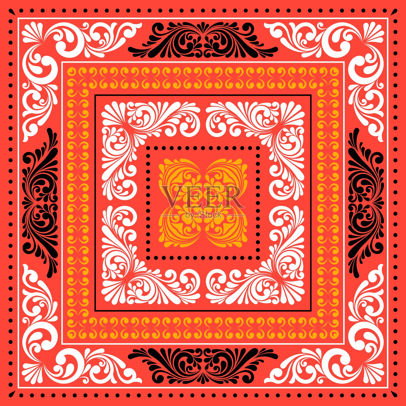 向量方框模板。带有复古装饰的手帕。插画图片素材