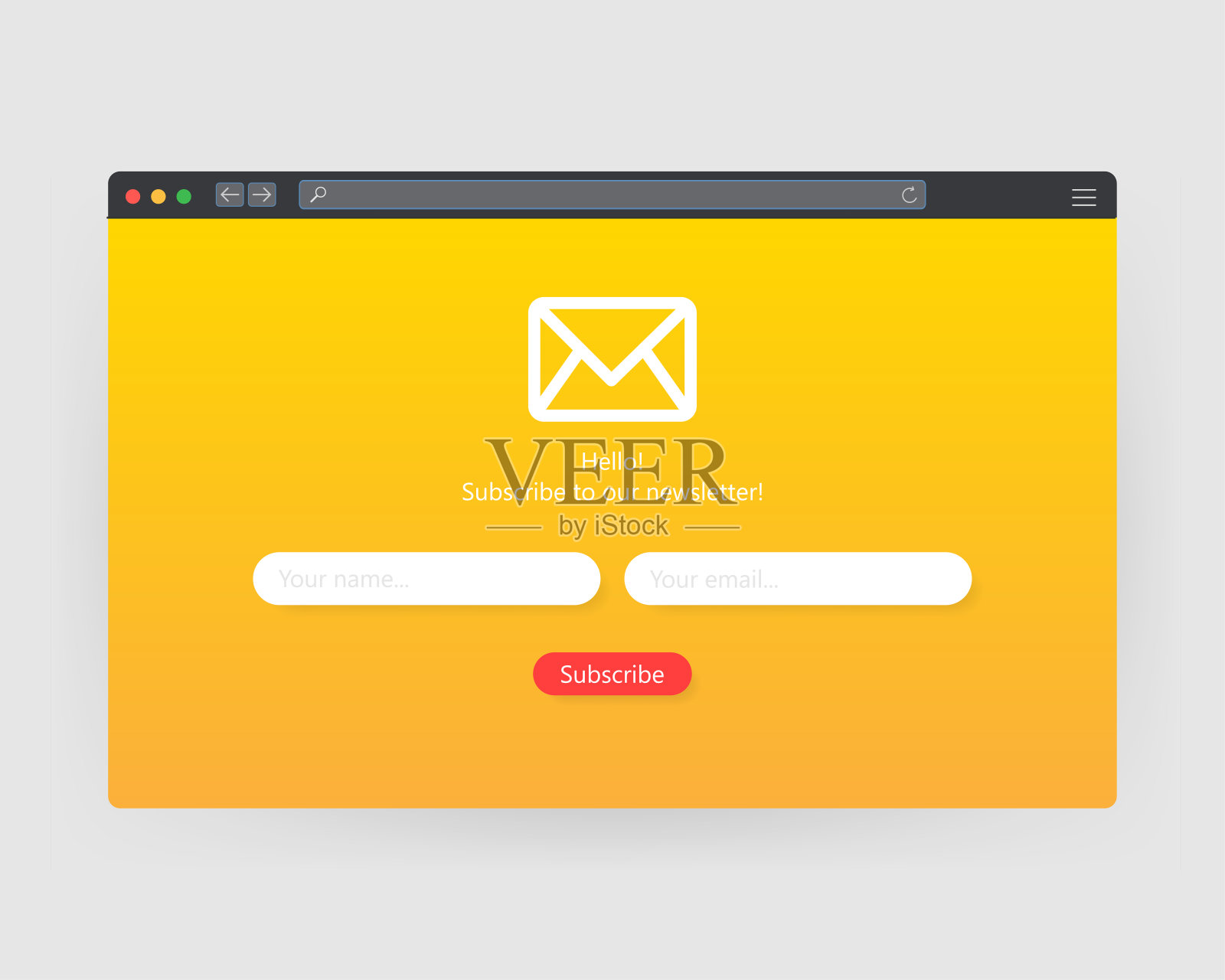 订阅我们的时事通讯表格。报名表格与信封，电子邮件签名。矢量插图。设计模板素材