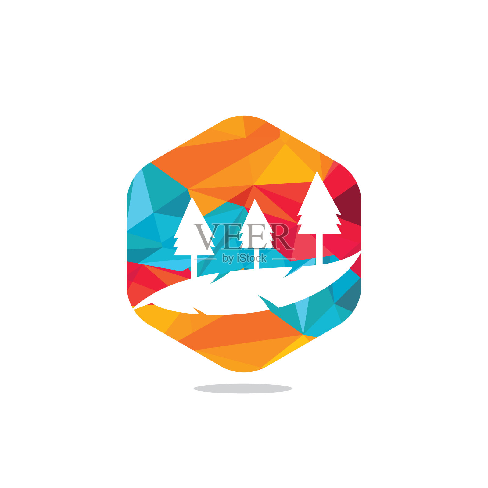 树标志在圆形形状。自然景观标志设计。插画图片素材