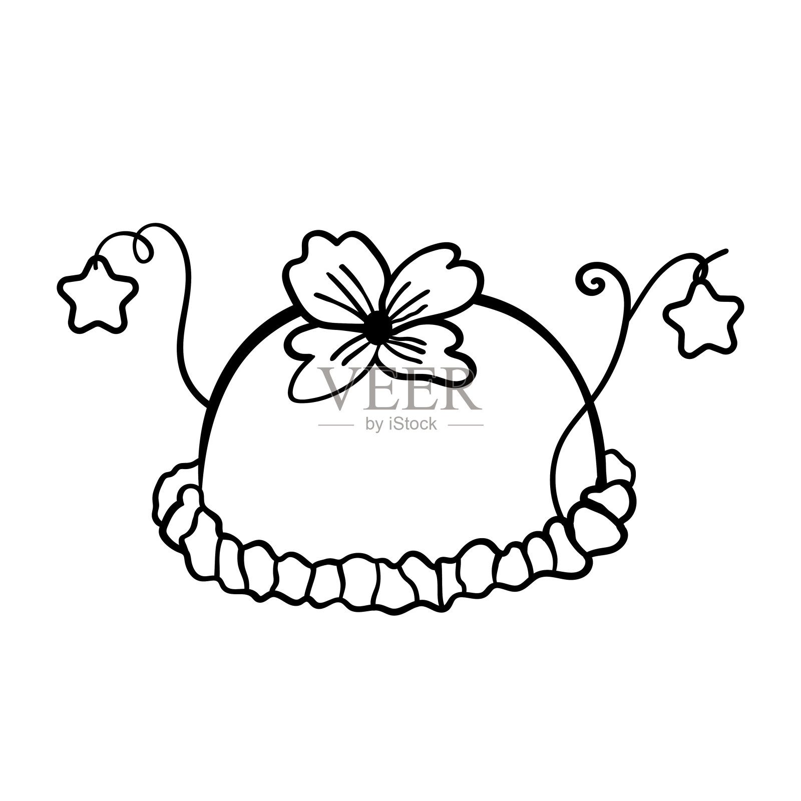 有花装饰和星星的蛋糕。釉面慕斯蛋糕。糖果蛋糕甜点。涂色页，涂色书。轮廓。——向量。矢量图插画图片素材