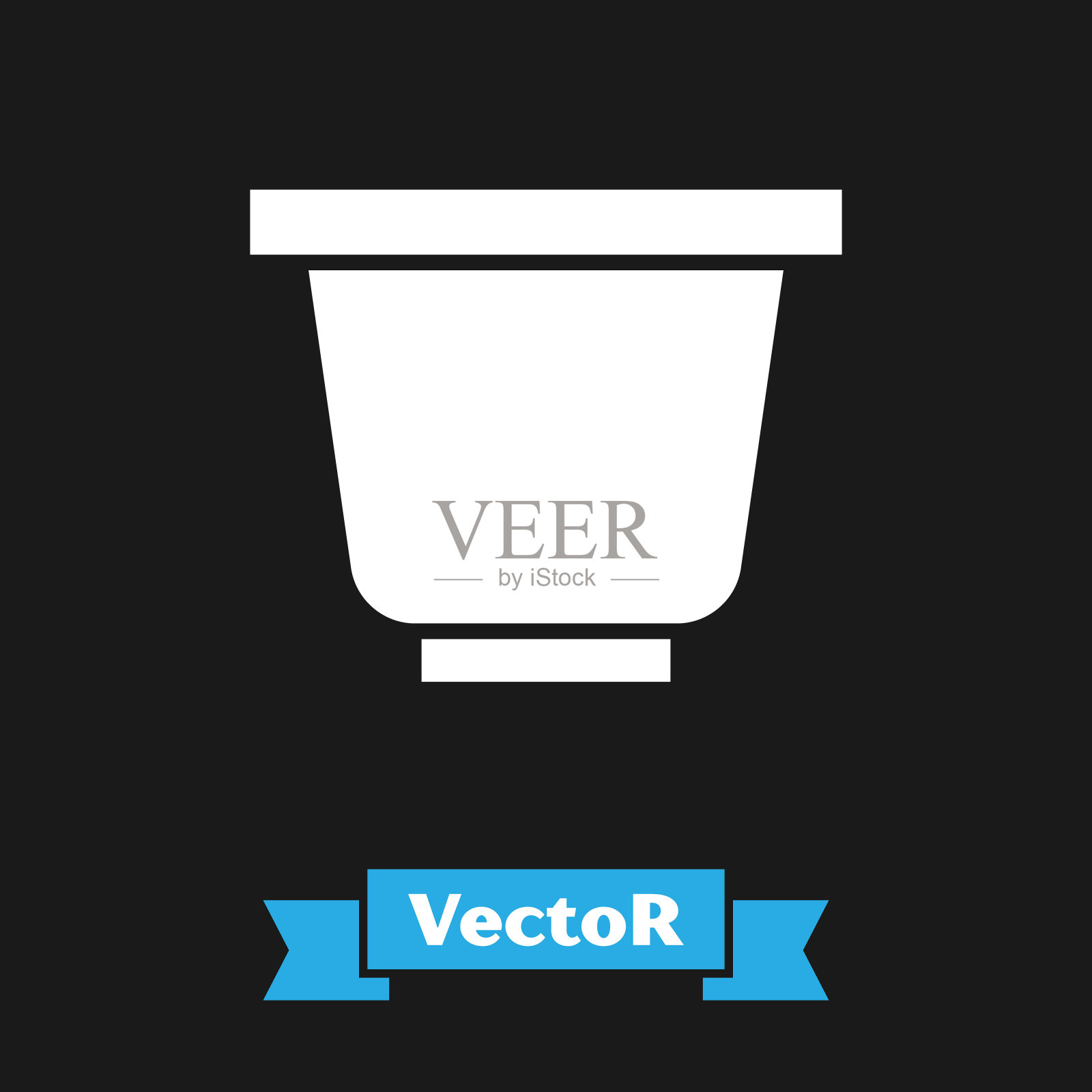 白色花盆图标孤立在黑色背景。矢量图插画图片素材