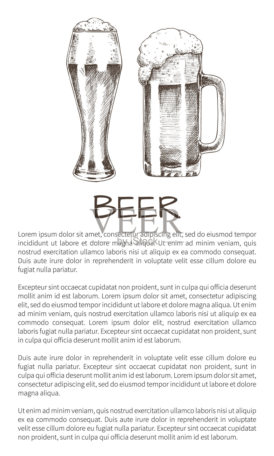 啤酒和美味的麦酒与泡沫倒入高脚杯插画图片素材