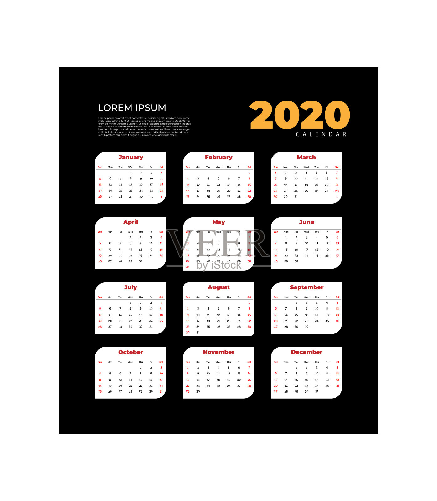 2020年日历template_10插画图片素材